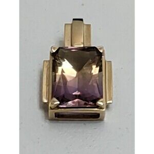 TGM 14 K Amethyst Emerald Cut Pendant 23.6 MM X  14 MM